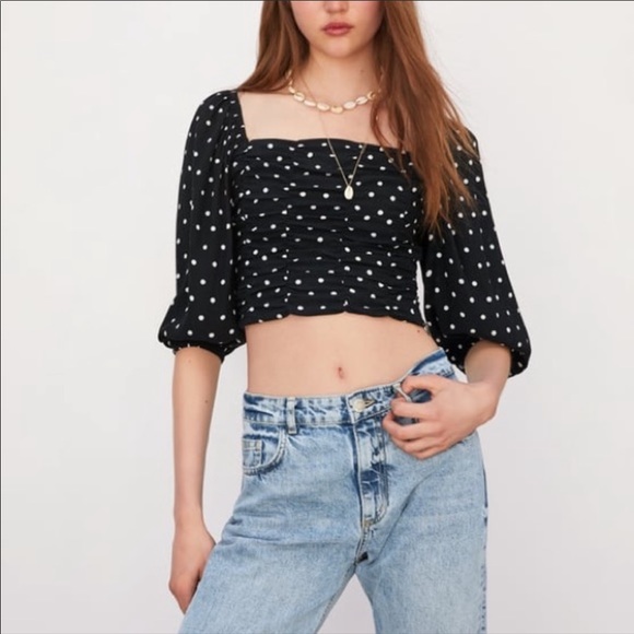 Zara Tops - Zara Black Crop Top w/ White Polka Dots | SZ US S